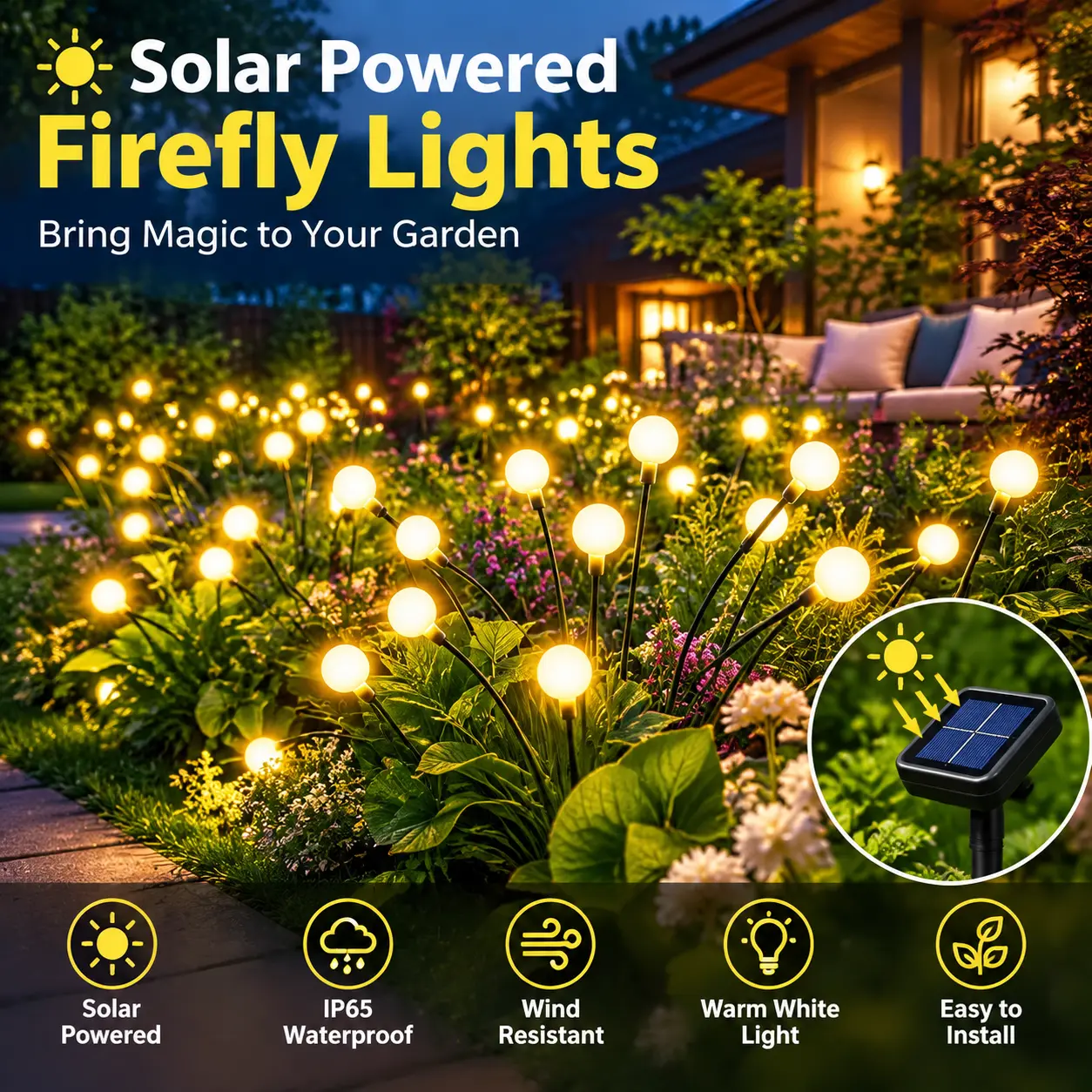 Solar LED Firefly Ground Plug Lights, IP65 Waterproof Solar Post Lights, Outdoor Decorative Landscape Lighting for Garden, Patio, Yard & LawnB002