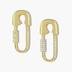 Swagy Chic Safety Pin Stud Earrings - Bold Statement Costume Jewelry with CZ Accents, Playful Post-Back Fashion Accessory