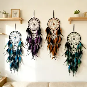 Vintage Bohemian Metal Dream Catcher with Feathers - Wall Hanging Decor for Bed,, Wedding & Festival - -Chic Shower Decoration Suitable for Halloween, Christmas, Easter, Graduation