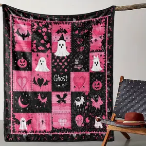 Cozy Flannel Halloween Blanket with & Bat Print - Soft, Warm Throw for Couch, Bed, Car, Office, Camping - Versatile All-Season G