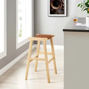 Modway Saoirse Faux Leather Wood Bar Stool - Set of 2 in Natural Brown