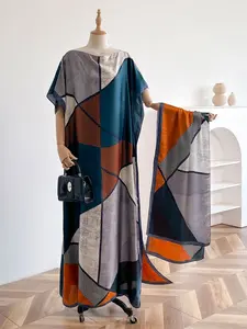 Elegant Geometric Print Chic Pattern Silk Robe Set, Bohemian Sun Protection Shawl + Long Scarf, Women's Beach Cover-Up, Swimsuit Cover Up, Swimwear Cover Up, All Seasons Wear
