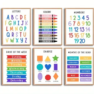 6pcs Educational Poster Set for Youngsters - Frameless ABC & Days of the Week Learning Charts for Kindergarten, Elementary Classroom & Home School Supplies, 8x10 inches, Alphabet Learning Chart