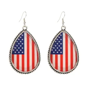 Daily Earrings, Alloy Inlaid Acrylic Diamonds, Red White Blue Printed Flag Earrings Jewelry