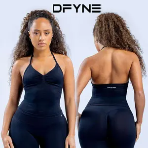 DFYNE Impact Halter Tank - Full Dull Matte Seamless Workout Top with Built-in Removable Pads, High-Stretch Fitness Vest sports bra