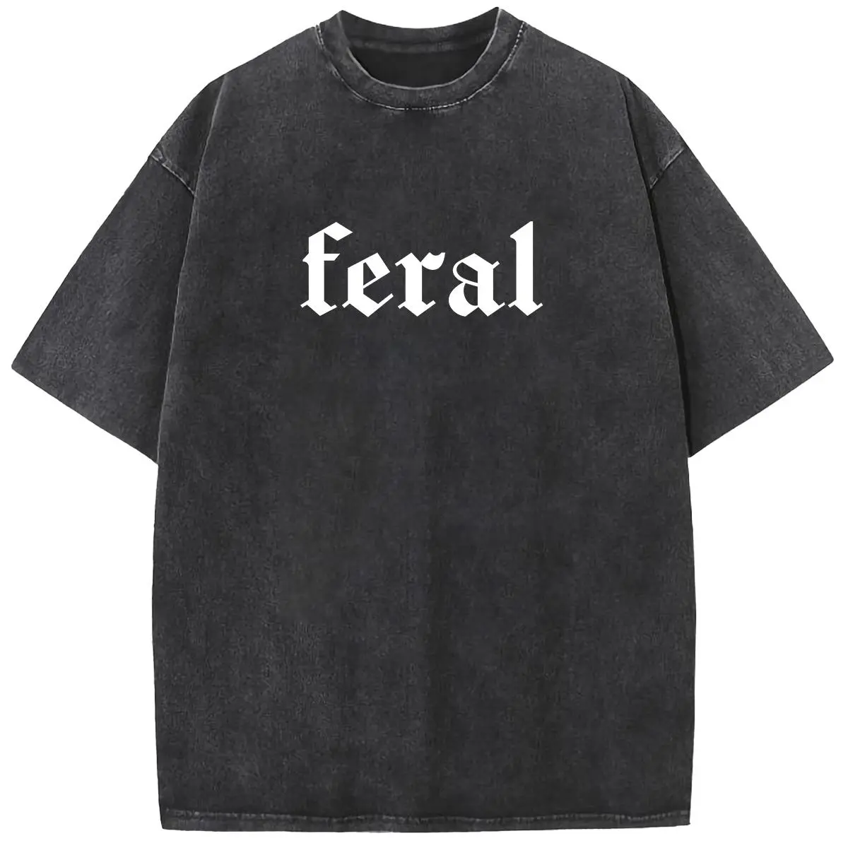 Holafish Acid Washed Shirt Feral Print Casual Graphic Tee Half Short Sleeves Crew Neck Summer Comfortable Cotton Top for Women - Fit, Everyday, Loose