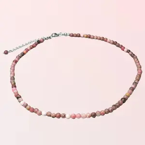 Rhodonite Women's Beaded Choker Necklace - 4mm Round Beads, 16-Inch Length, Personalized Design, Elegant Accessory for Any Occasion