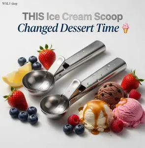 2PCS Stainless Steel Ice Cream Scoop Set, Trigger Release Ice Cream Scooper with Comfortable Grip, Large & Small Cookie Dough Scoop for Frozen Yogurt Fruit Dessert Kitchen Gadget
