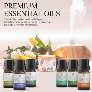Pursonic Essential Oils Set - Top 6 Aromatherapy Blends Gift Set - 10ml 100% Pure Essential Oils for Diffusers, Home, Massage, & Bath (Eucalyptus,Lavender,Lemongrass,Orange,Peppermint,Tea Tree)