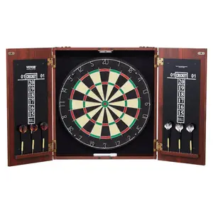 VEVOR Dartboard and Cabinet Set, Ready - to - Play Bundle Official Size Dartboard Cabinet, Steel Tip Dart Hideaway Cabinet, Features LED Light, Easy Assembly, Complete with All Accessory, for Cricket Game