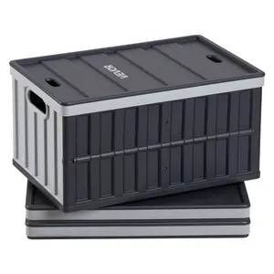 VEVOR Plastic Collapsible Storage Bins with Lids, 65L 3 Packs, Stackable Folding Storage Crates with Handles, Holds 84 lbs Per Bin, Heavy Duty Containers, Space-Saving Baskets, for Home Organizing