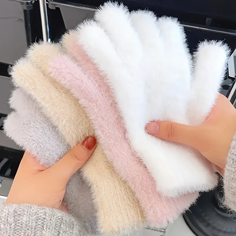 Women's Cozy Plush Winter Gloves, Warm & Stretchy Full-Finger Mittens, Touchscreen Compatible, Solid Color Options Available