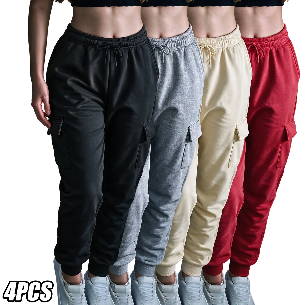 JOGWAVE 4PCS Women’s High-Waisted Wide-Leg Pants - Soft and stretchy, with pockets; women’s casual pants for stylish everyday wear; straight-leg pants; gym outfits; breathable, lightweight women’s sportswear; fitness and outdoor sports pants; loose-fit at