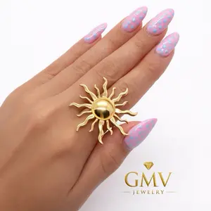 GMV Jewelry Sunny Ring - Premium Stainless Steel Non Tarnish Material, Gold Color, Sun Design, Elegant and Durable