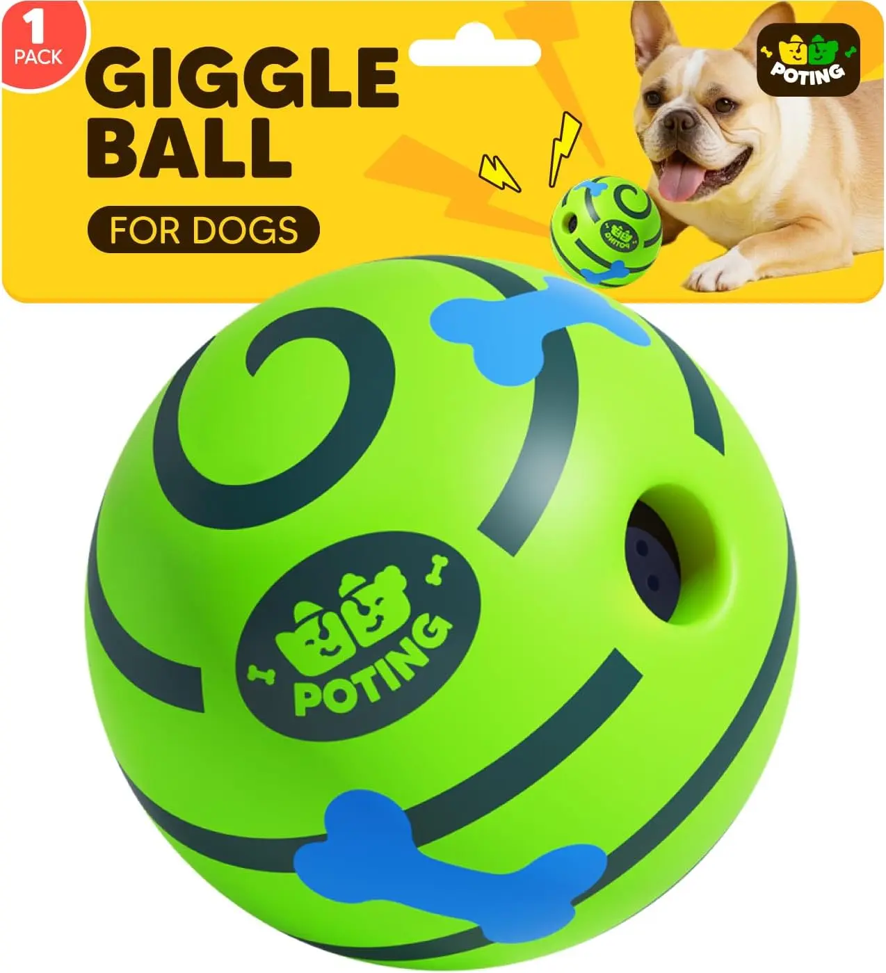 Giggle Ball for Dogs, Interactive Dog Toys, Funny Giggle Sound Toy Ball, Chew Toys for Large Medium Small Dogs, Fun Giggle Sounds Attract Attention When Rolled or Shaken - 3.14 inch