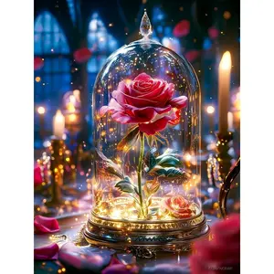 1pc 30x40cm/11.8x15.7Inch Large-sized Framed Round Diamond Painting Kit, Rose, 5D Square Diamond Painting, All-artificial Rhinestone Mosaic Painting Kit, Painting Kit, Beginner's Handicraft, Handcrafted DIY Diamond Painting, Gemstone Art, Handmade Gifts