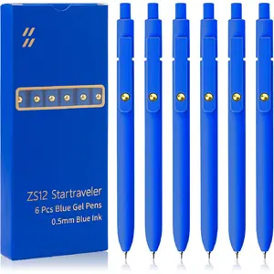 Blue pens, 6-pack blue ink pens, fine-tip smooth writing pens, 0.5mm colored ink gel pens, for journaling and note-taking, school supplies gifts for women (6-pack gold blue - blue ink)