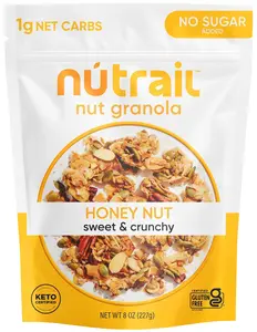 NuTrail Nut Granola Cereal, Honey Nut, No Sugar Added, Keto, Low Carb, Gluten Free, Grain Free, Healthy Breakfast 8 oz. 1 Count