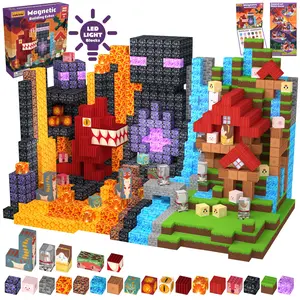 Magnetic Creative Building Blocks Set, 100/200 Pieces, Dinosaur Volcano, Glow-In-Dark Magnetic Cubes, Stem Montessori Toy for Kids Aged 3+, Holiday Gift