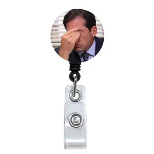 The Office Michael Scott Funny Over It Disappointed Face Meme Retractable Badge Reel, Funny Badge Reel