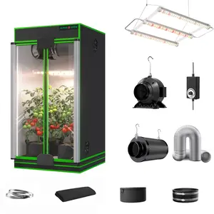 ALPHAGROW 1800D Grow Tent Kit, Dual Door 2x2 2x4 4x4 Sizes, ABA 32W LED (UVA/IR/Red), Optional 4" Or 6" Inline Fan & Filter System, Silver Ducting, Air Filtration For Mushroom, Hydroponics, Professional Indoor Grow Box Complete System Setup Full Set