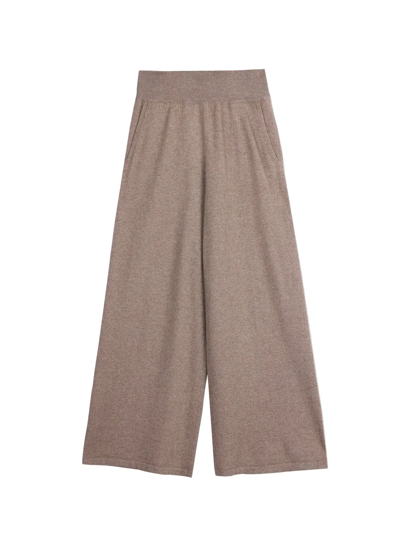 Women's Natural Color Wide-Leg Cashmere Pants, Loose-Drape Bottom with Flattering Fit