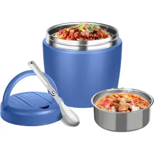Thermo for Hot  40oz, Vacuum Insulated  Jar for Adults, Stainless Steel Soup Thermo Wide Mouth Leakproof Lunch Containers with Spoon for School Office (Blue)