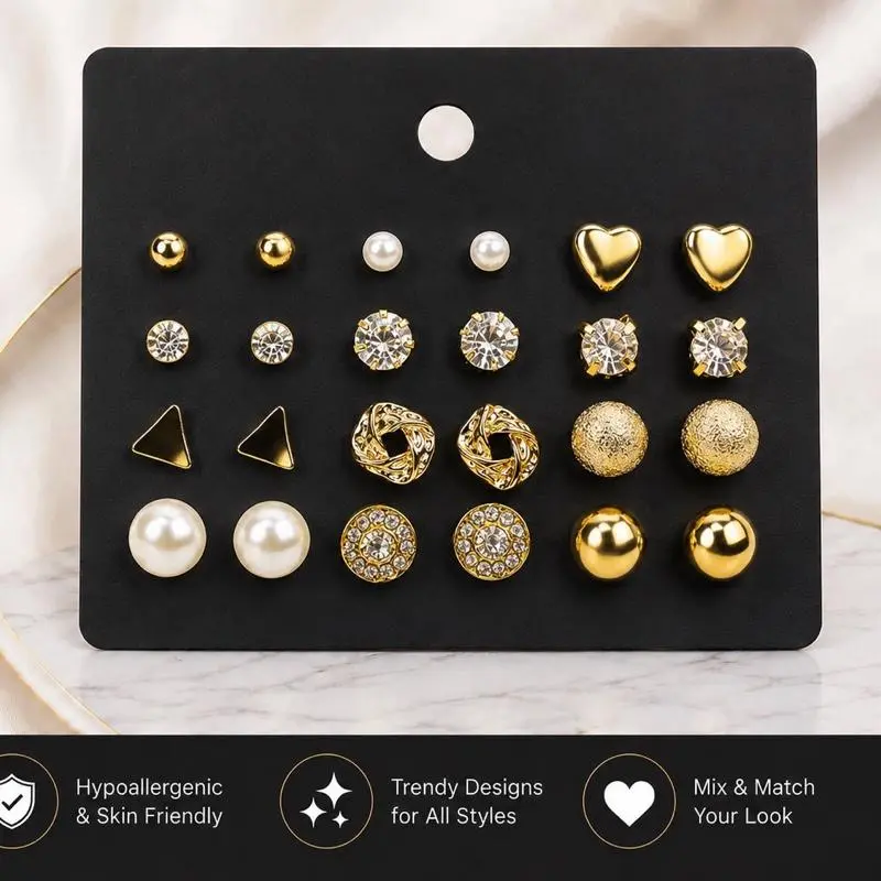 12-Pair Fashion Stud Earrings Multipack, Stylish Earrings for Daily Wear & Special Occasions jewelry woman trendy