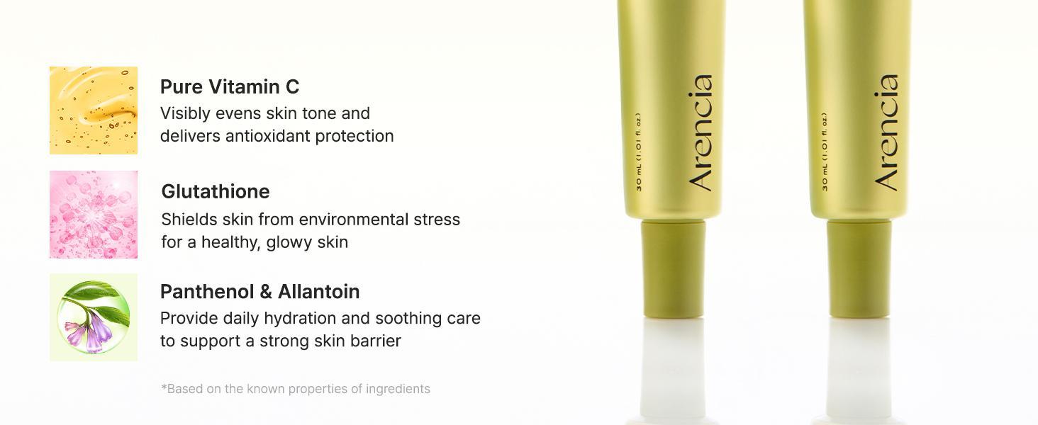 Arencia Unscented Vitamin C Booster Shot Glow Serum - with Glutathione, Niacinamide & Vitamin E, 30ml/1.01 fl.oz Korean Skincare for Fade Dark Spots, Skin Repair, Brighten Skin Tones - Face Care Products