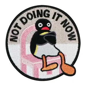 Cute Penguin Embroidered Patch, Back Adhesive Iron-On, Suitable for Clothes Jackets Hats Accessories, Embroidery Design, Not Doing It Now Design