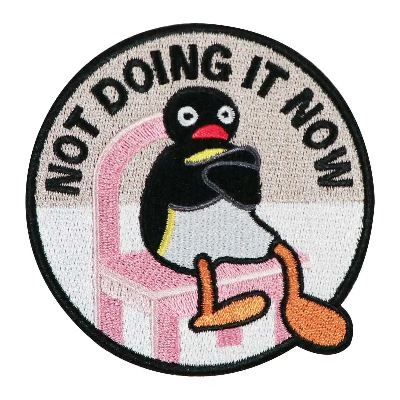 Cute Penguin Embroidered Patch, Back Adhesive Iron-On, Suitable for Clothes Jackets Hats Accessories, Embroidering Design, Not Doing It Now Design