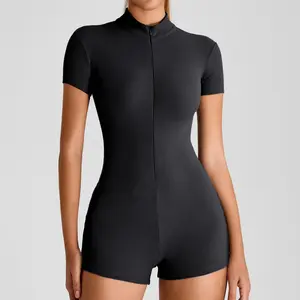 New stylish breathable stand-up collar one-piece yoga suit for women, outdoor fitness sports zip-up quick-dry jumpsuit