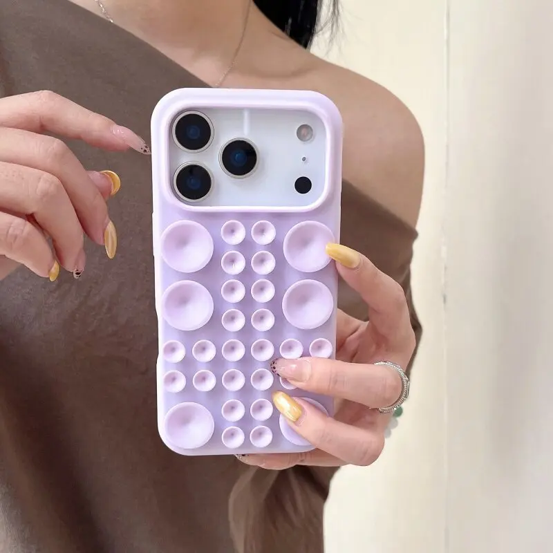 Suction Cup Phone Case for iPhone 18 Pro/iPhone 18 Pro Max – Large Bubble Pop Silicone Case, Soft Touch Wavy Edge Protective Cover, Tactile Fidget Grip, Shockproof Scratch Resistant Aesthetic Phone Case