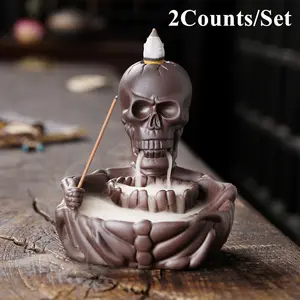Skull Design Incense Burner, 2 Counts/set Backflow Incense Burner, Incense Stick Holder, Waterfall Incense Censer, Home Decor without Incense