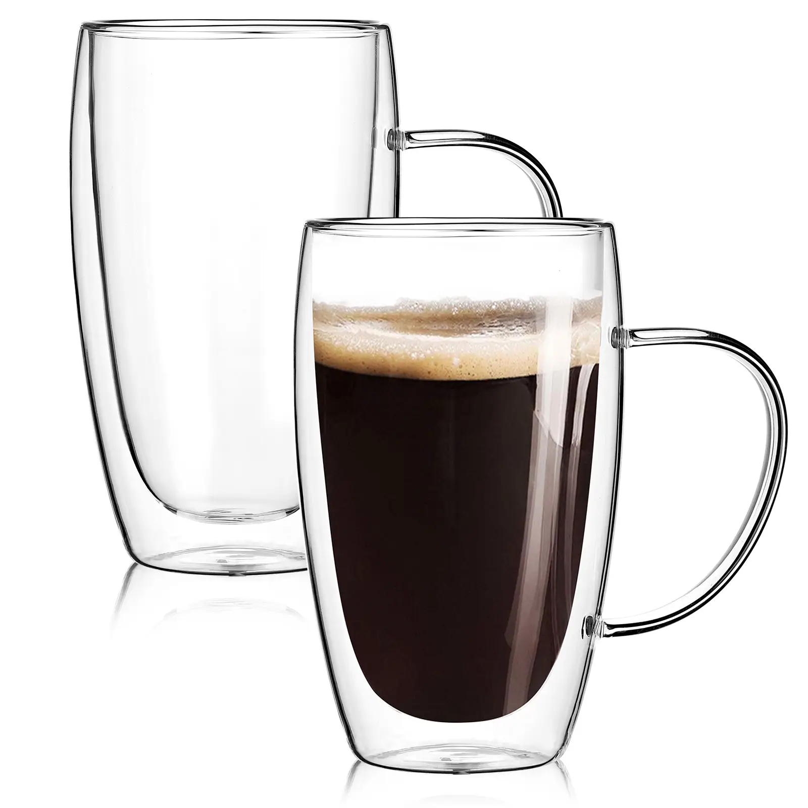 2-Pack 15 Oz Double Walled Glass Coffee Mugs with Handle,Large Insulated Layer Coffee Cups,Clear Borosilicate Mugs,Perfect for Cappuccino,Tea,Latte,Es