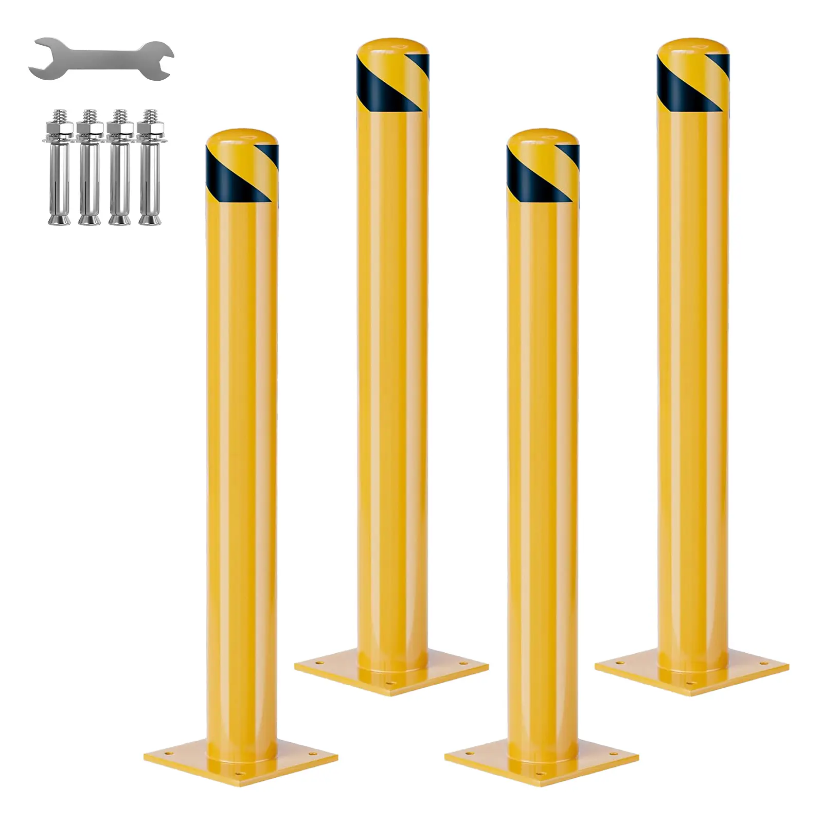 Heavy Duty Steel Safety Bollards 36/42in, Parking Bollards Post, 4.5" Diameter Removable Bollards for Warehouse, Garage, Parking Lot, Anchor Bolts Included
