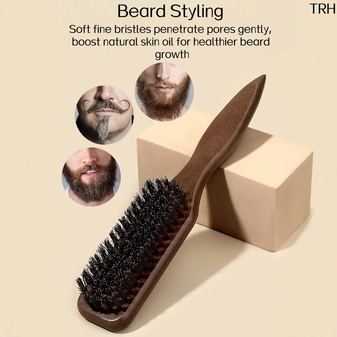 Wooden Boar Bristle Teasing Hair Brush with Pointed Tail, Smooth Detangling Styling Comb for Curly Thick Hair Ponytail Bun, Multi Use Beard Grooming & Hair Sectioning Salon Tool