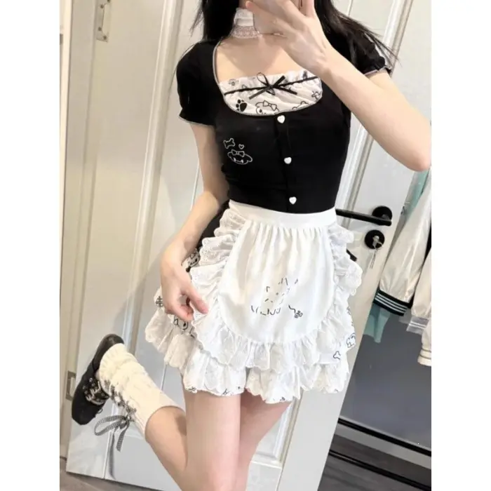 Y2K Graffiti Stripe Cami & Leopard Print Tiered Skirt Set – Vintage Cake Skirt 2-Piece Outfit for Women