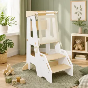 Montessori Toddler Step Stool 2-in-1 Wooden Toddler Learning Tower | Detachable Kitchen Step Stool