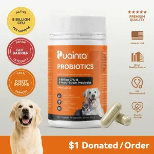 Puainta Probiotics for Dogs & Cats: 8 Billion CFU Digestive & Immune Support - Spore-Forming Multi-Strain Formula with Prebiotics, Gut-Lining Support, Sensitive Stomachs & Skin Health