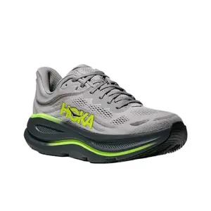Gray Full Breathable Knit Mesh Road Running Shoes Neon Green Contrast Stabilizer Midsole High Stack Cushion Rubber Outsole Indoor Outdoor Marathon Training Footwear Unisex