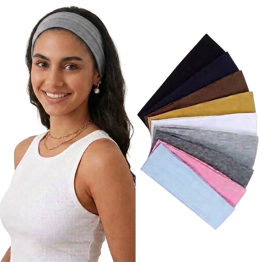 9 Pcs Women’s Non Slip Headbands | Soft Elastic Cotton Stretch Hair Bands for Workout, Yoga, Running, Gym, Makeup & Daily Wear