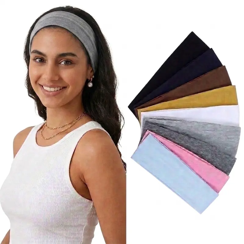 Women’s 9-Pcs Non-Slip Cotton Fitness Sweat Bands - Comfortable Sweat-Absorbing Workout Headbands, Soft Elastic Stay-Put Stretch, Hiking, 9 Vibrant Colors, Universal Adult Fit
