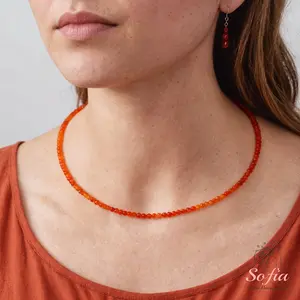 Delicate Red Agate Stone Beads Choker Necklace, Tiny Dainty Faceted Gemstone Beaded Necklace, Waterproof Crystal Beaded Choker, Dainty Minimalist Style for Women Handmade Adjustable, gift for her