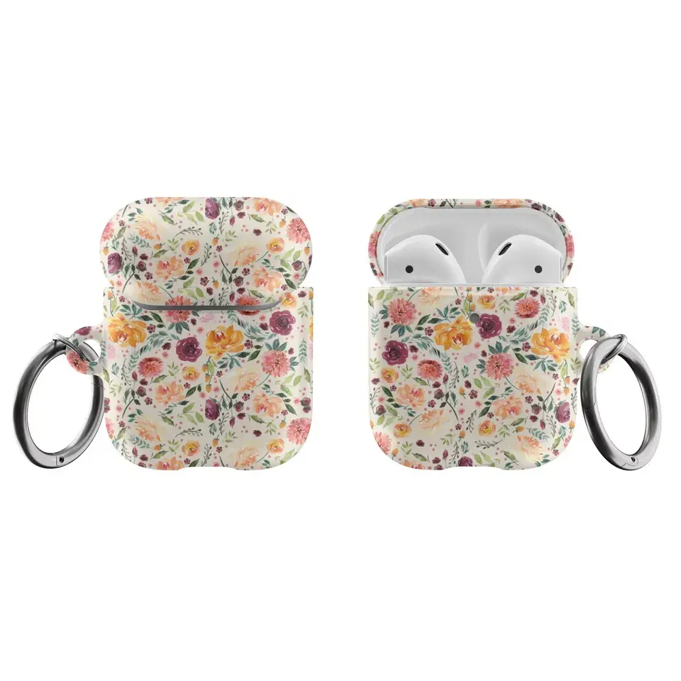 Vintage Wildflower AirPods Case, Cream Floral Protective Earbuds Cover, Cute Shockproof Travel Accessory