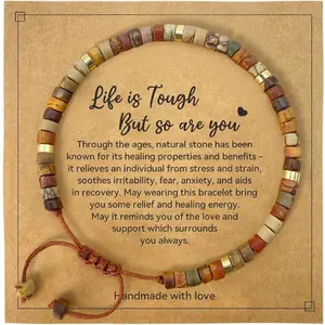 Women's Handmade Natural Stone Beads Bracelet-Bangle, Elegant Design with Encouraging Message Card, Anxiety & Stress Relief Healing Properties, Daily Gift for Women
