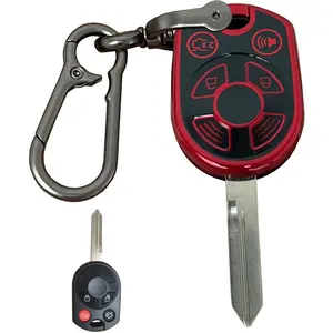 for Ford Key Fob Shell Remote Key Fit for Ford C-Max Edge Escape Expedition Explorer Five Hundred Flex Focus Freestyle Fusion Mustang Taurus Transit Connect (4 Buttons Black-Red)