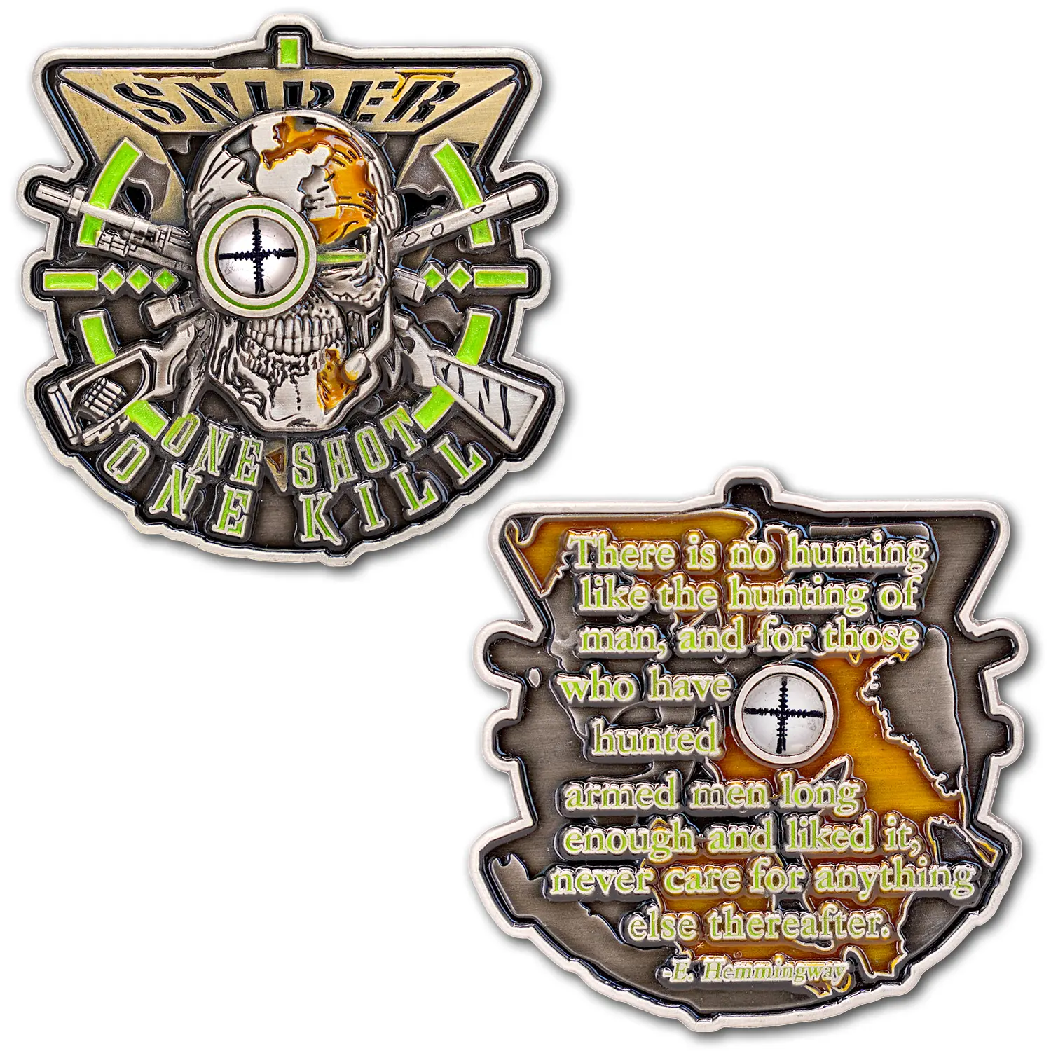 Sniper OSOK One Shot One Kill Collectible Challenge Coin with Hemingway Quote & Crosshair Design Vintage Style
