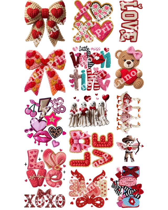 Youth Valentine's Day DTF Transfer Gang Sheet - 15 Transfers. 23x40" Ready To Press Premium Quality Full-Color Printing