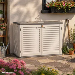 ARCH Horizontal Storage Shed Weather Resistance, Large Outdoor Storage Cabinet Lockable, Thick HDPE Plastic Storage Unit for Backyards, Patio, Garden(28 Cu.ft/Ivory ) White